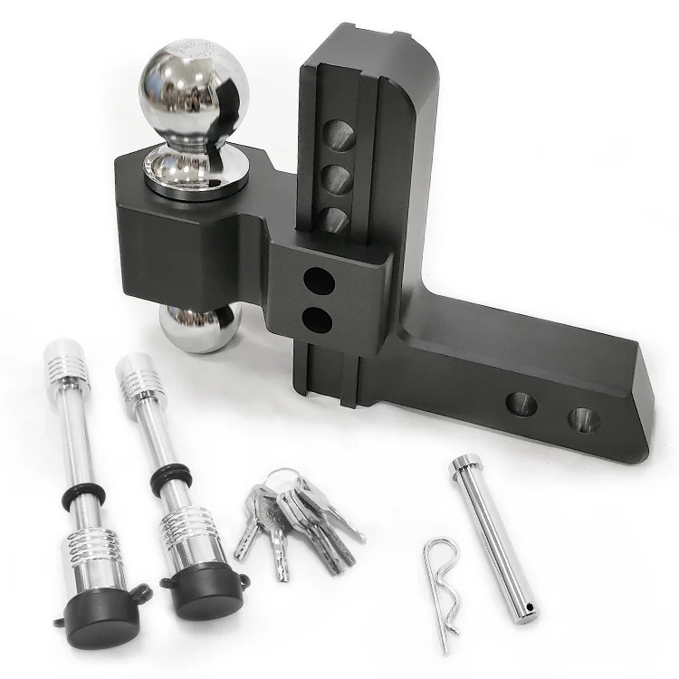 LUNSHUO 6-Inch Drop/ Rise Adjustable Trailer Hitch Receiver with 2 and 2-5/16 Inch Steel Tow Balls (Black)