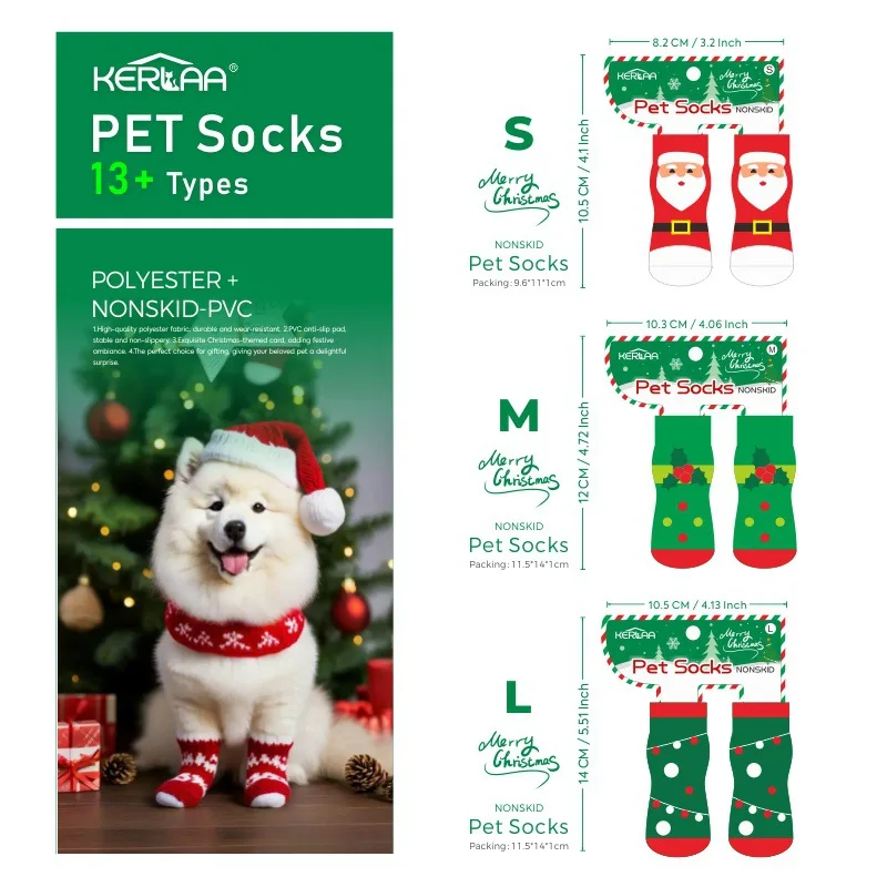 Wholesale Custom Pet Cat Dog Socks Set Accessories 2024 New Non Slip Warm Winter Knitted Christmas Pet Cat Dog Socks