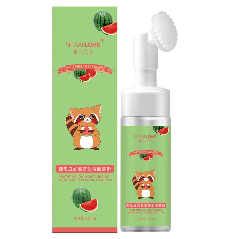 SERSANLOVE Organic Watermelon Amino Acid Cleansing Mousse Makeup Remover Face Wash Facial Mousse Foam Cleanser With Brush OEM