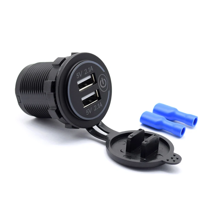Factory Price Dc 12v Blue Led Touch Switch 5v 2.1a USB Car Charger Power Socket 12v USB Car Charger Socket Dual