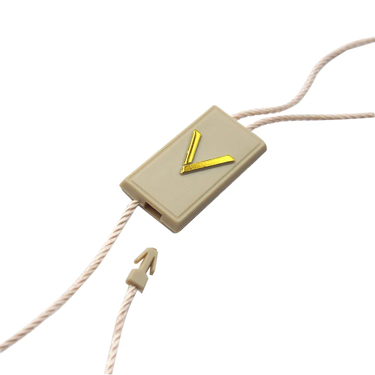 BL-ST0002 Fashion Embossed Logo Seal Tags Security Clear Plastic Strings Custom Hang Tag Seal Rope