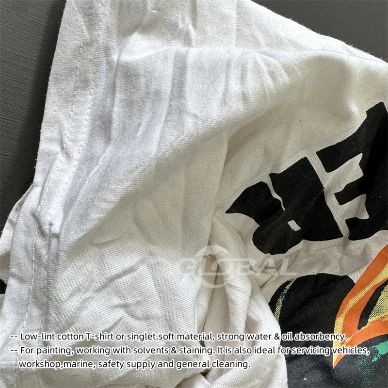 0-400kg Package White Printed T Shirt Cutting Recycled Shop Cleaning Cloth Used T Shirt Rags Cotton Waste Cleaning Rags