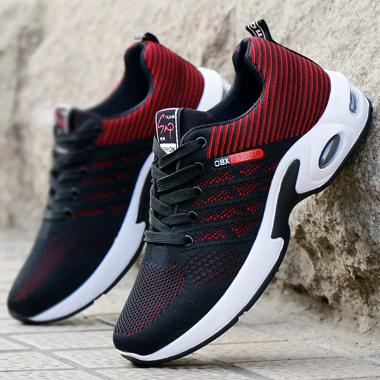 daily fashion running shoes made in China black red blue breathable walking shoes outdoor running sports shoes for men
