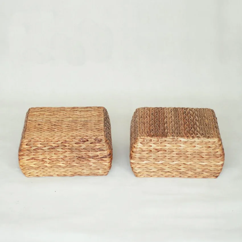 Lovely water hyacinth square kid stool pouf natural materials woven ottomans baby stools