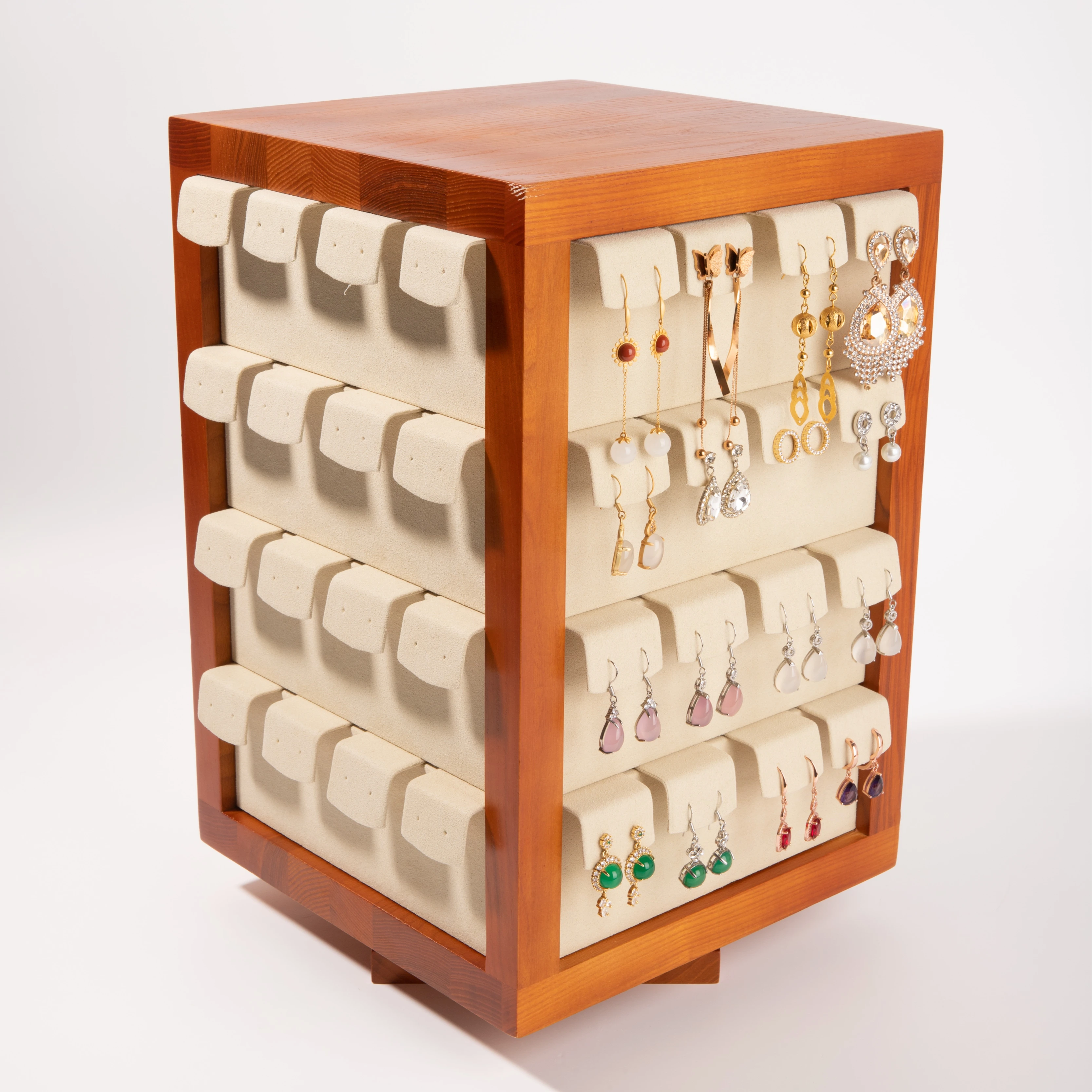 Square solid wood rotating display rack earrings storage rack jewelry display jewelry frame live props display table