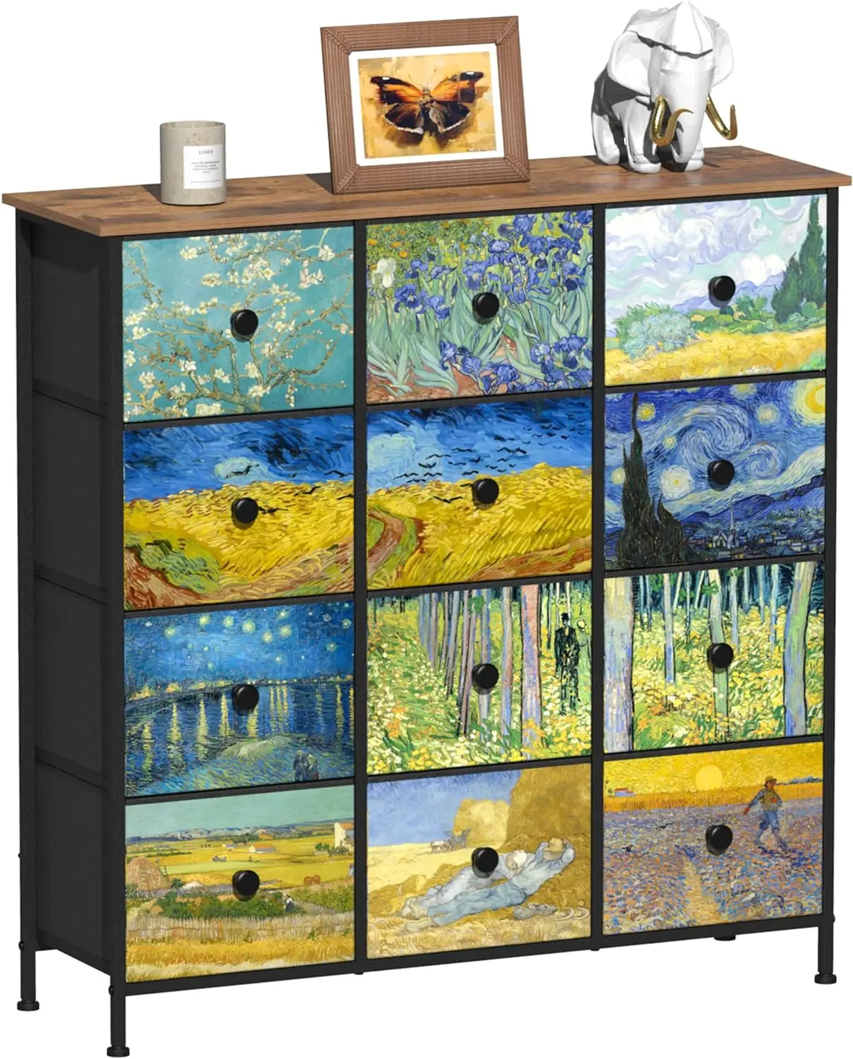 Dresser for Bedroom with 12 Drawers Dressers & Chests of Drawers Tall Fabric Storage Cabinet with Metal Frame