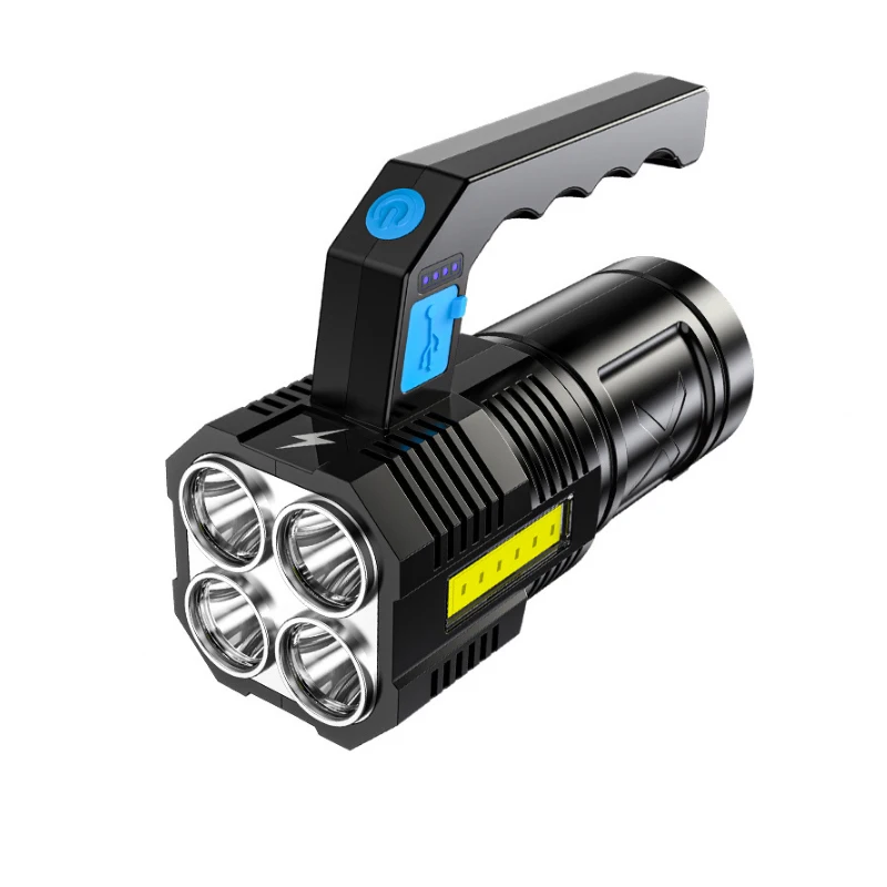High Bright  Four-head  flashlight Portable Spotlight Rechargeable Led Cob Search Light