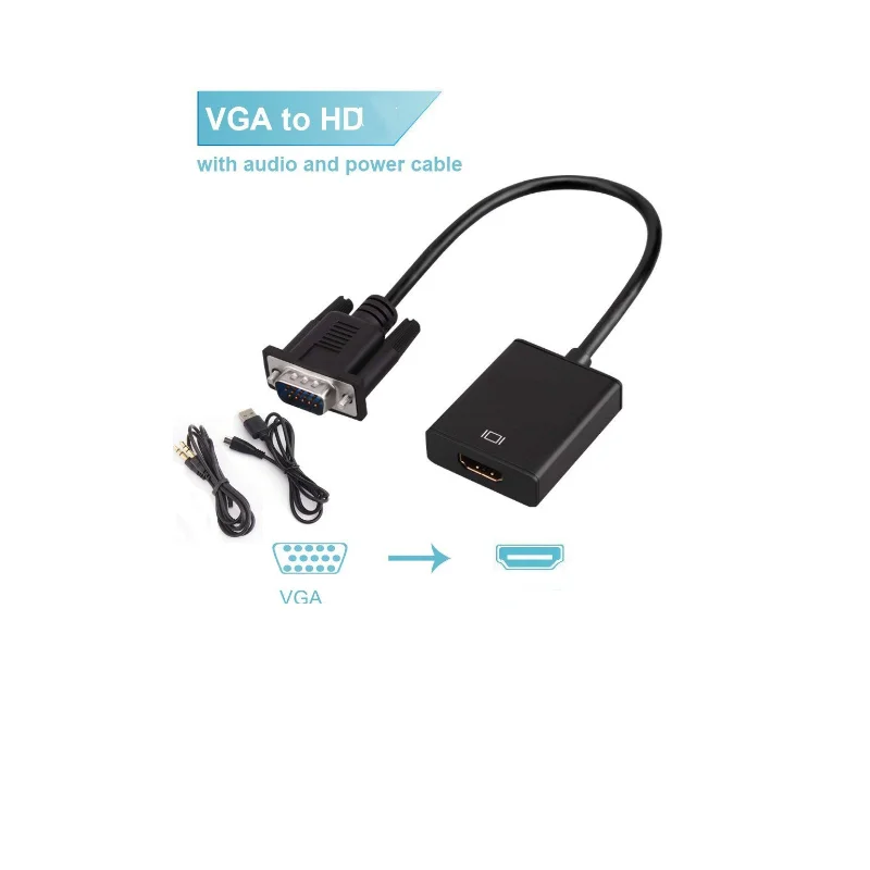 Full HD 1080P  With Audio Cable  VGA Male To HDTV Female Cable VGA to HDTV Converter For PC TV Box