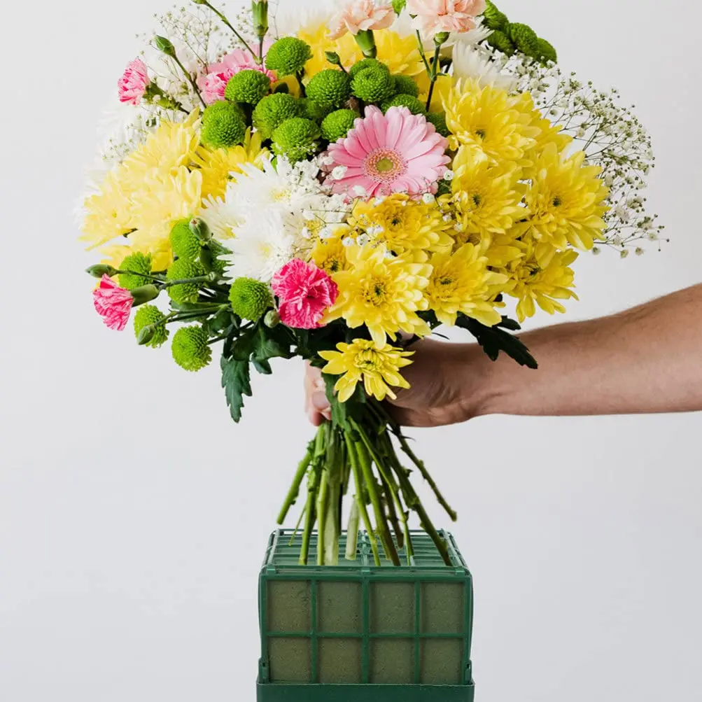 WISEPACK Square Flower Foam Block Cage with Suction Cup for Florist Floral Arrangements Wedding Decoration