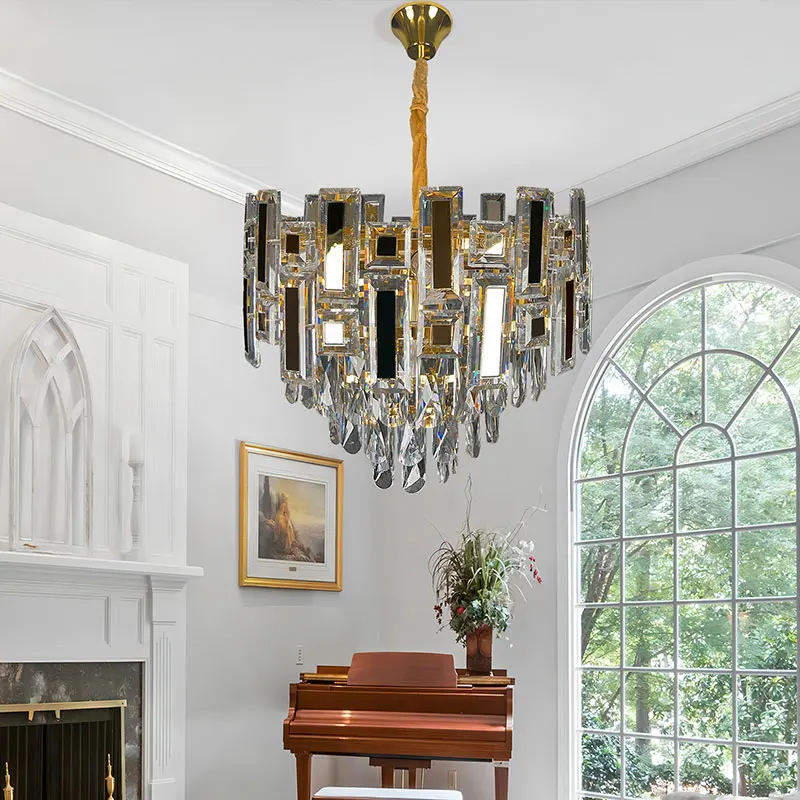 Modern Round Crystal Chandeliers For Dining Room 3 Tiers 7 Lights Luxury K9 Crystal Pendant Light