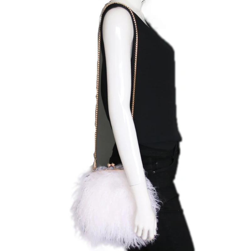 Real mongolian lamb hair bags for women girl fashion fur purse clutch