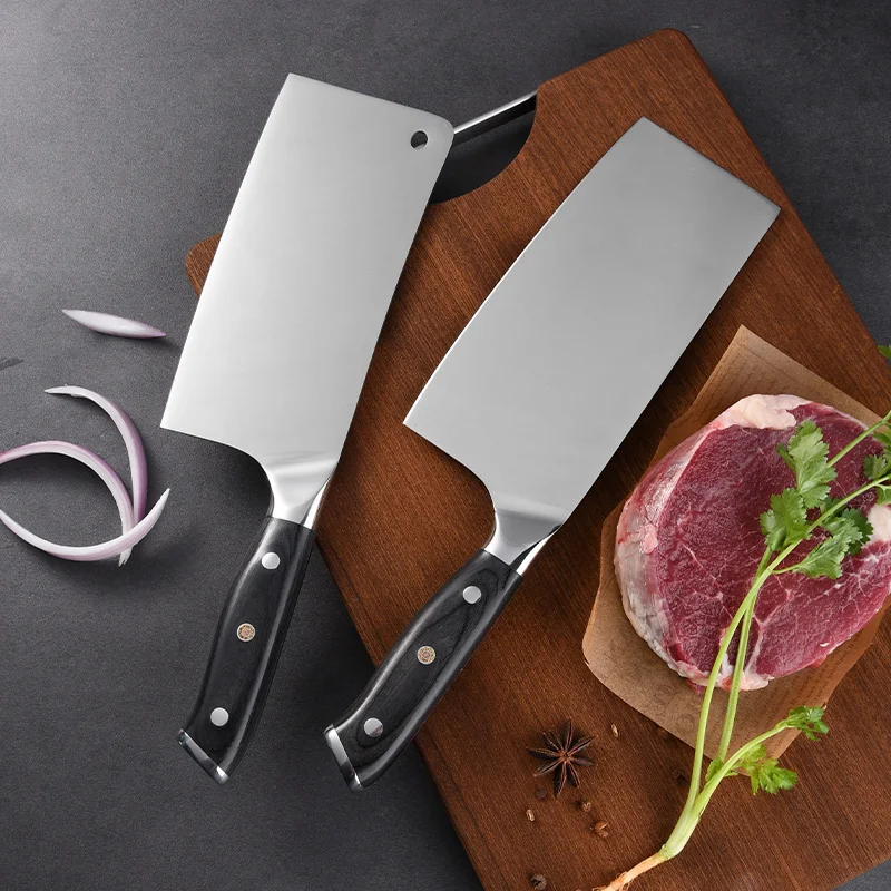 Amazon Hot 6PCS Full Tang Sharp 5CR15MOV Kitchen Chinese Cleaver Knife Set Scissor with wooden knife holder in stock