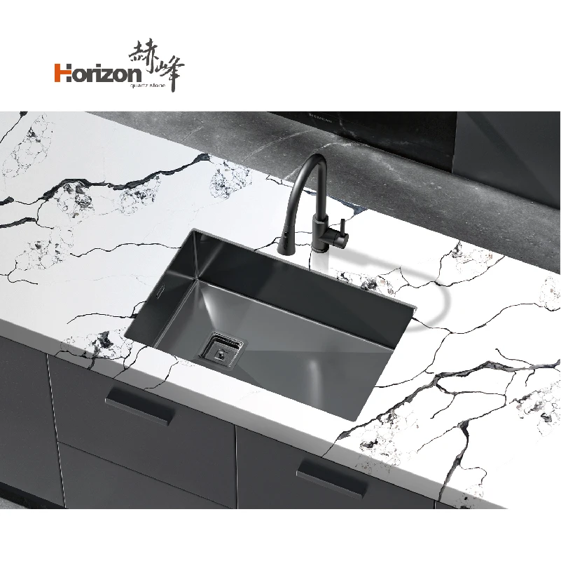 2023 Horizon quartz artificial stone slab countertop artificial black quartz countertop quartz slab carrara