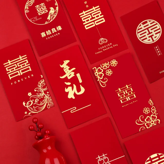 2024 Custom Made Red Envelope Gold Foil Logo Red Pocket Lucky Money Envelope For Chinese New Year