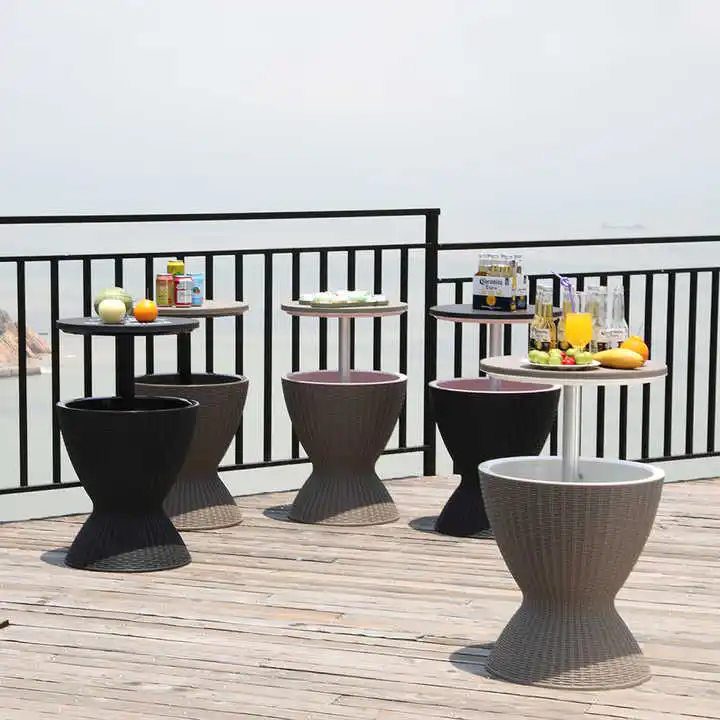 3 In1 All-weather Cool Wicker Bar Table Cool Bar Cooler Table Ice Bucket Plastic Modern Commercial Furniture Dining Tables