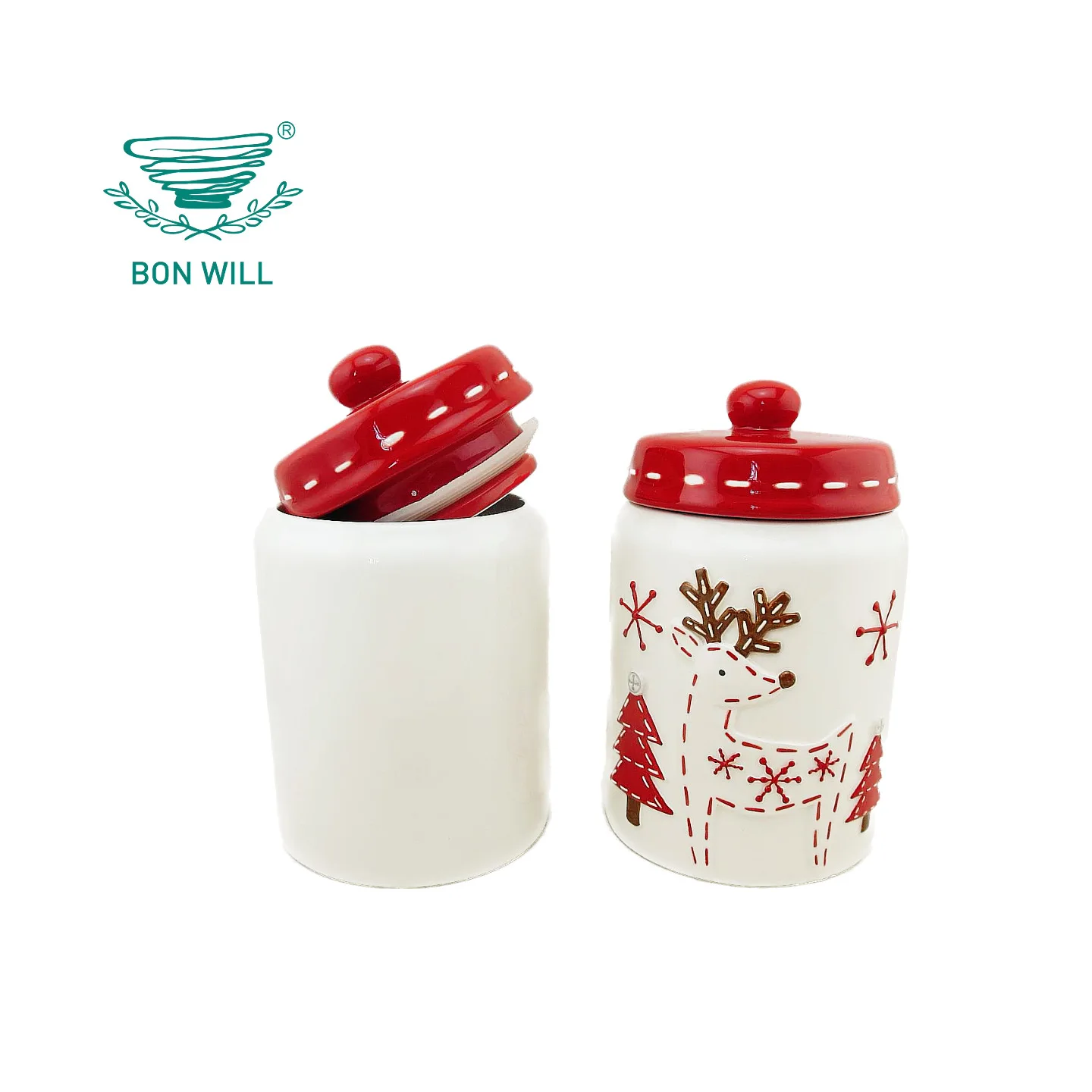 Stitch Embossed Reindeer Ceramic Airtight Canister Cookie Jar Christmas Tableware and Gift