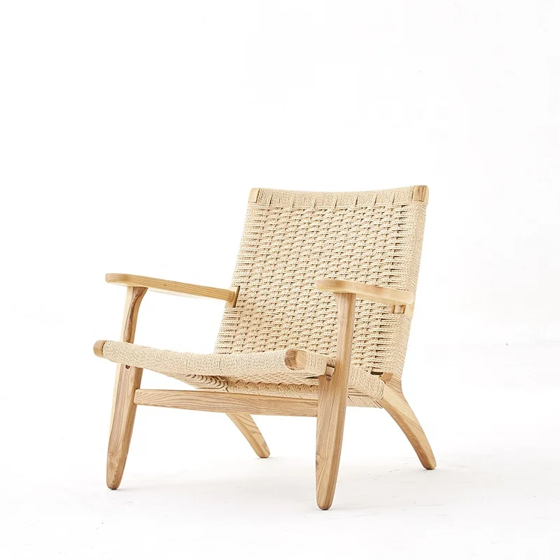 
TPZ013 wholesale Luxury Design Restaurant chair Modern Kraft paper rope Armchair solid wooden relaxing lounge leisure chair 