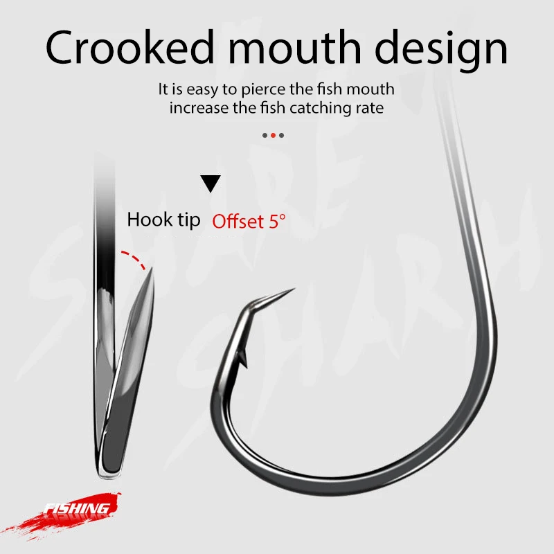 High Carbon Steel 7384 Black Nickel Hawkbill Single Hook Kit Set Octopus Hook with Barb Sharp Fish Hook for Big Fish Ocean Fish
