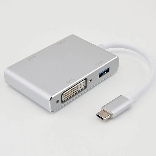 4-in-1 USB-C 3.1 Type C to HDMl DVI 4K VGA Multiport Cable Adapter Converter
