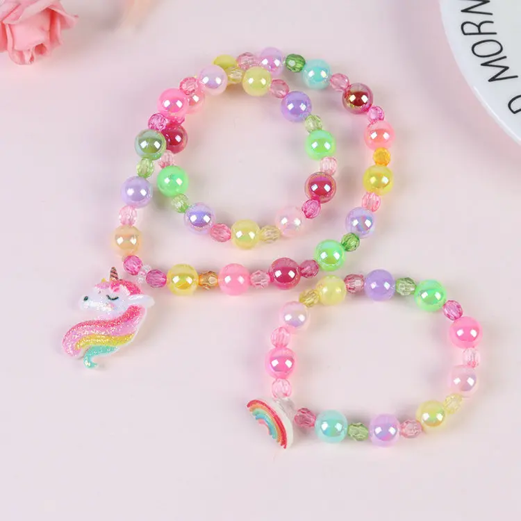  Qushine Girls Colourful Unicorn Bracelets Rainbow Jewellery Sets Party Princess Beads