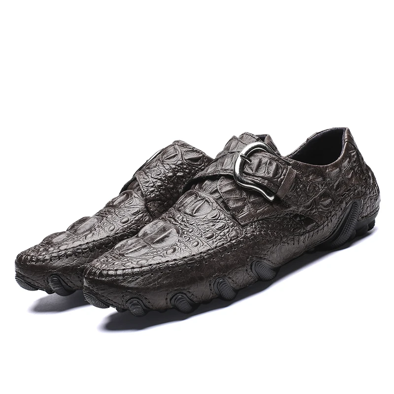 Large size 38-47 genuine leather cowhide boat shoes crocodile pattern beanie shoes