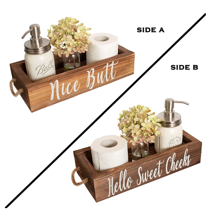 Custom logo rustic 2 sides farmhouse brown torched pine wood box nice butt