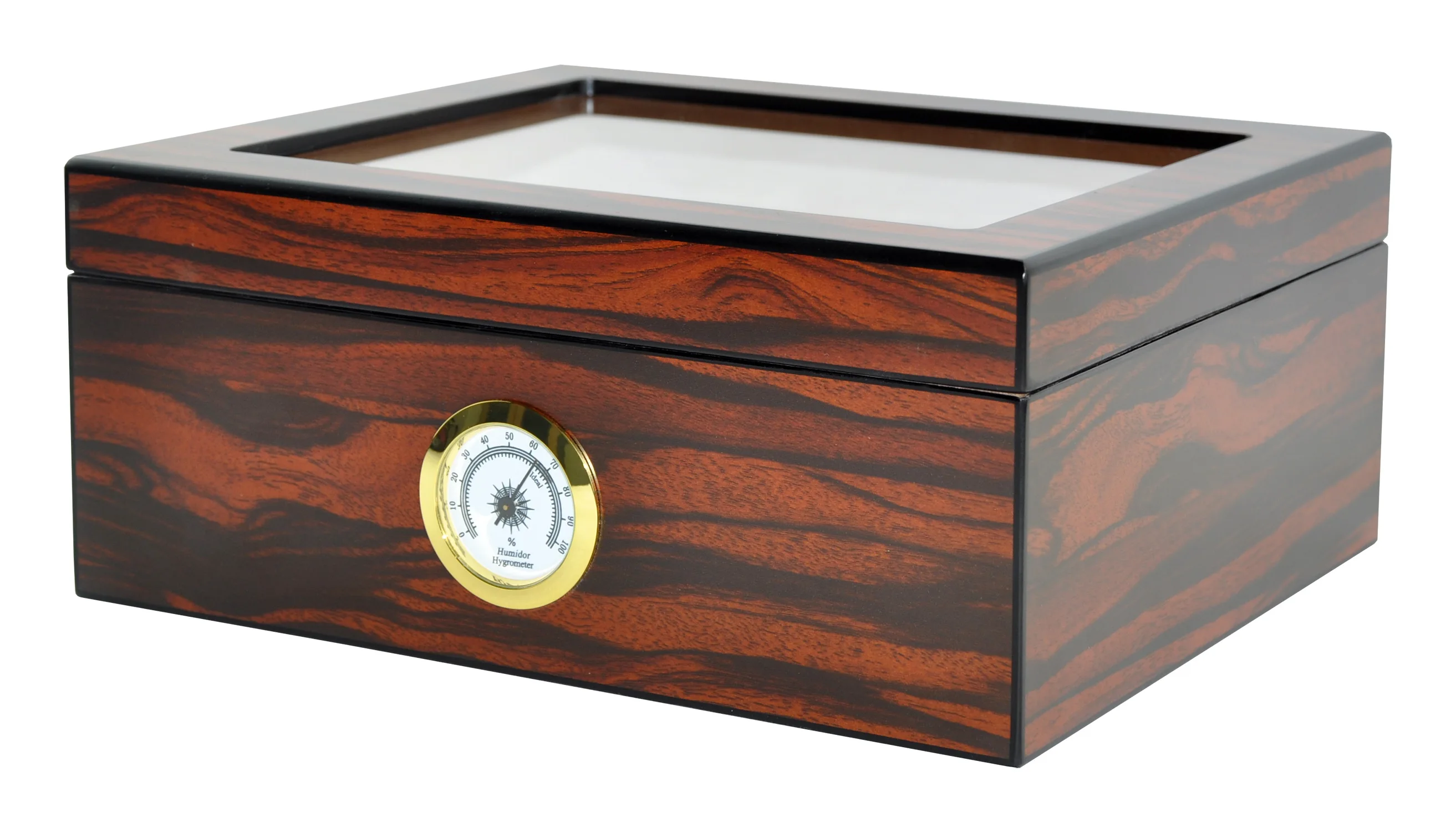 separate humidifier and hygrometer tempered glass top cedar lined wooden cigar humidor