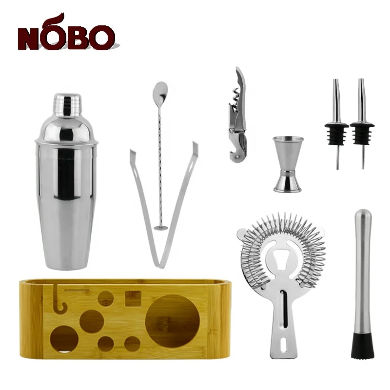  Manufacture Custom Professional Bar Metal Barware bartender kit Stainless Steel Cocktail Shaker