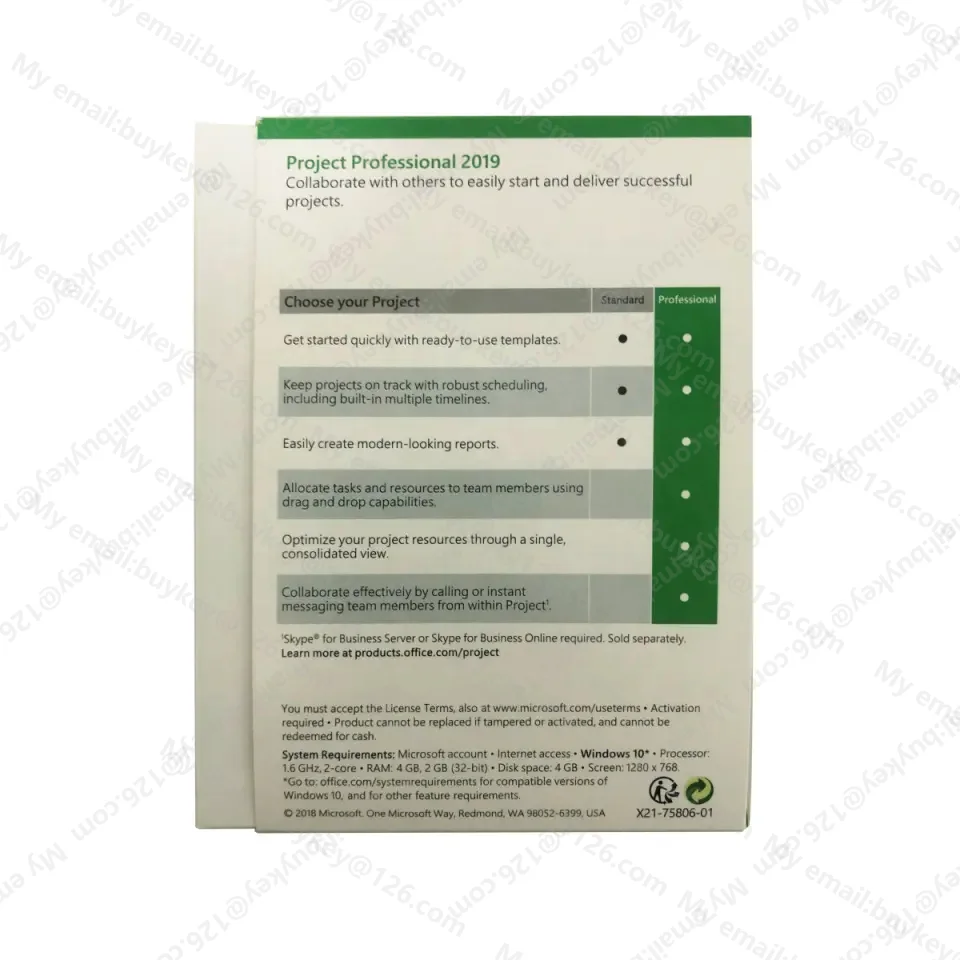 1PC Project Professional 2019 100% Online Digital Key Office 2019 Project Professional License 24 hours Email Instant Deliver