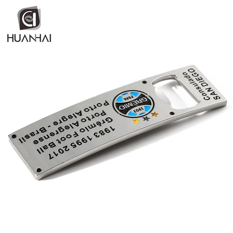 customized silver metal enamel logo souvenir fridge magnet bottle opener