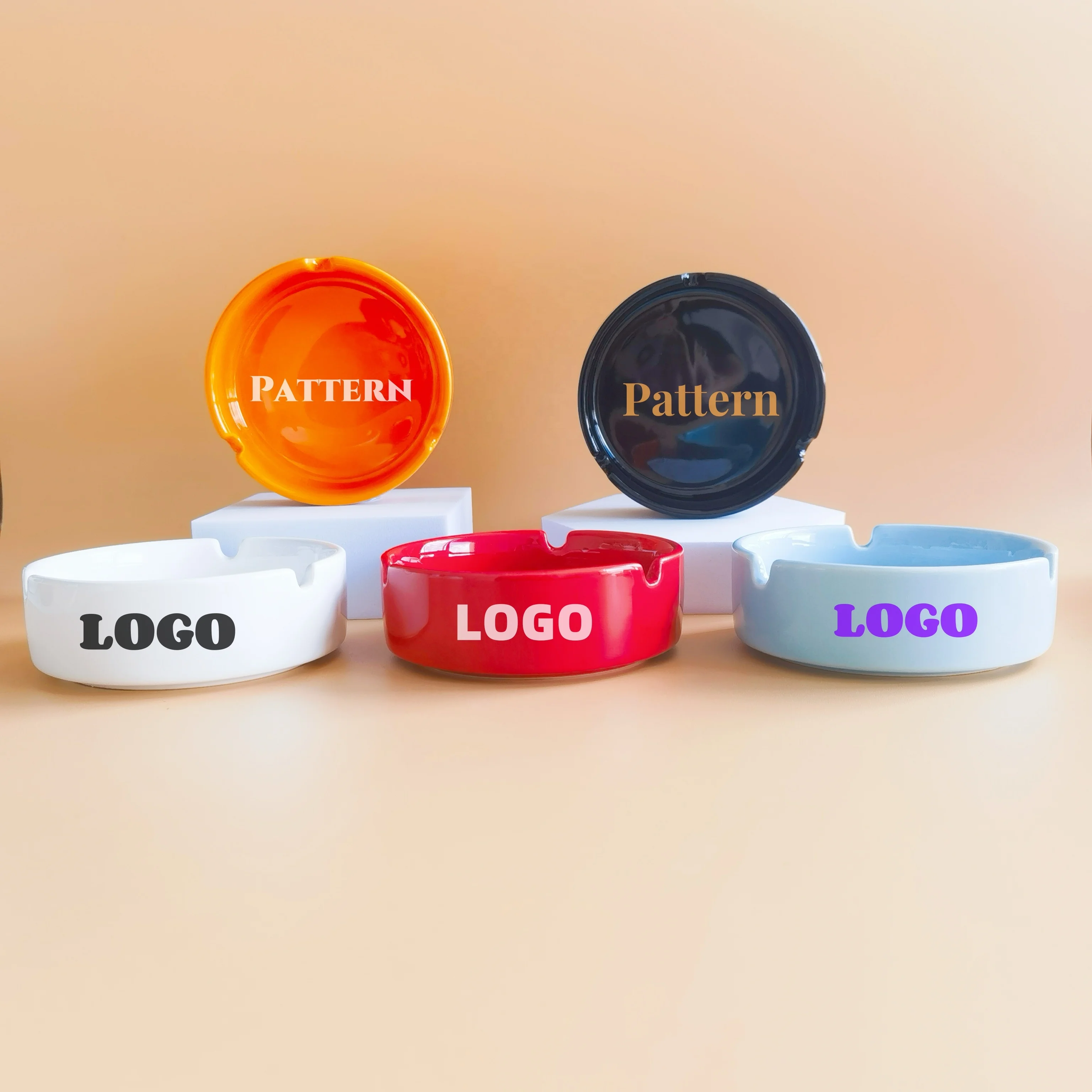 Custom Logo Pattern Porcelain Cigar Cigarette Ashtray Personalized Ceramic Ashtray As Promotional Gifts