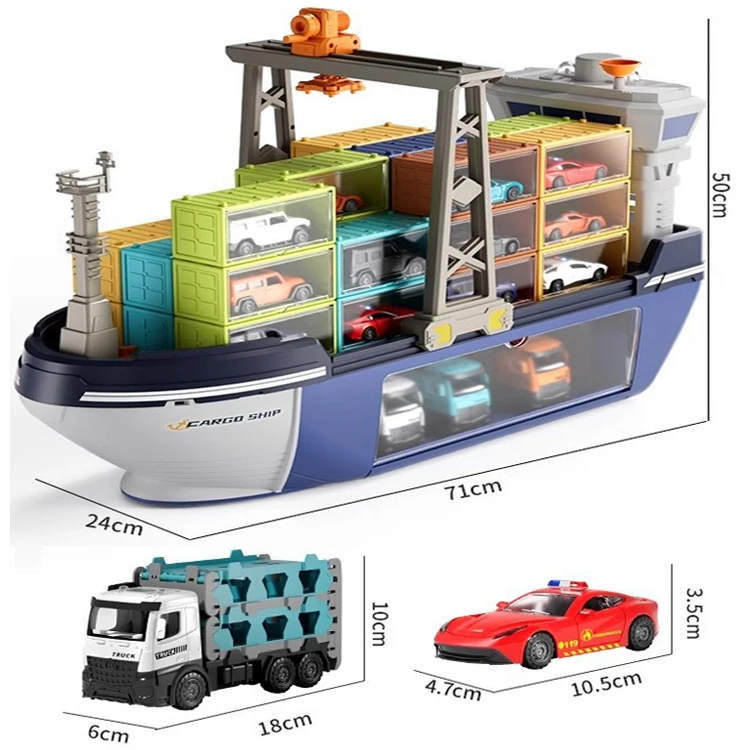 Luxury Giant Large Container Ship Kids Toys Cargo Ship with 18 Containers 12 Plastic Toy Cars and 1 Cargo Trailer Truck