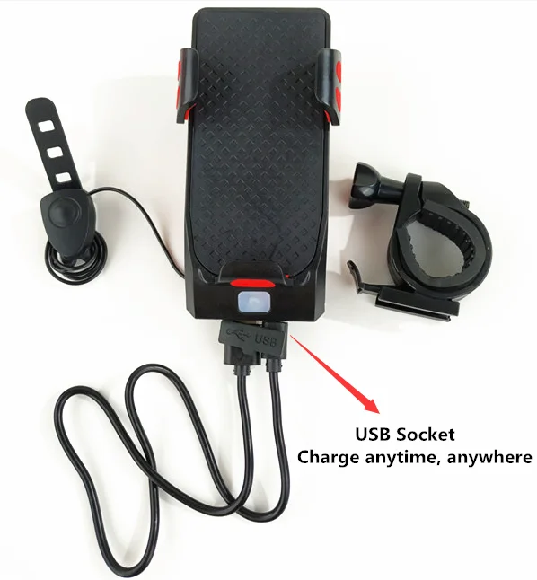 New arrival 3 LEDS 400 lumen Bike Accessories Lamp Horn Bicycle Front Light With Mobile Phone Bracket & 4000mah Power Bank