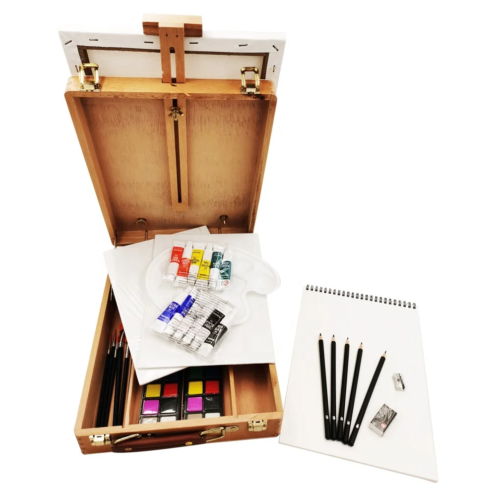 41PCS high quality wholesale carry wooden  box canvas art painting set artist drawing  set