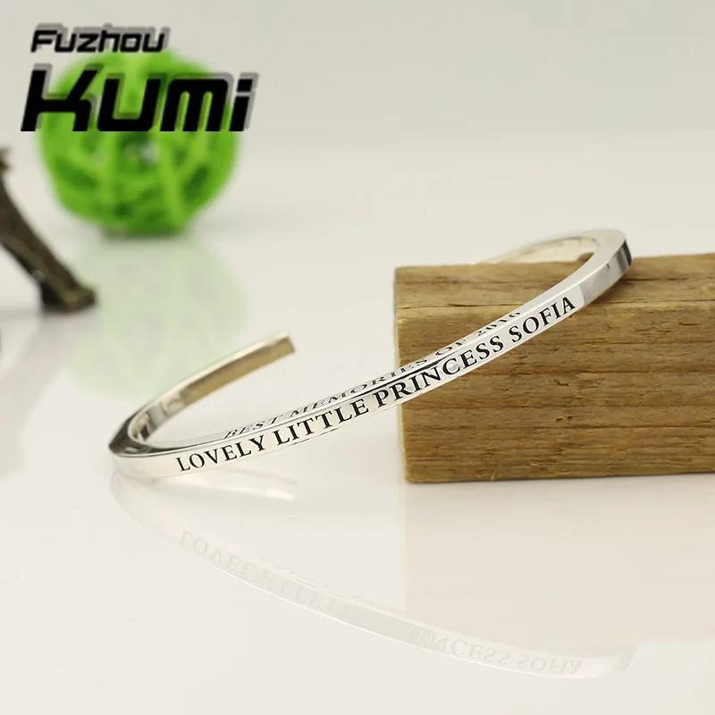 Jewelry Sterling Pure 925 Silver Custom Text Bracelet Bangle for Men Women Engraved Name Words Personalized Cuff