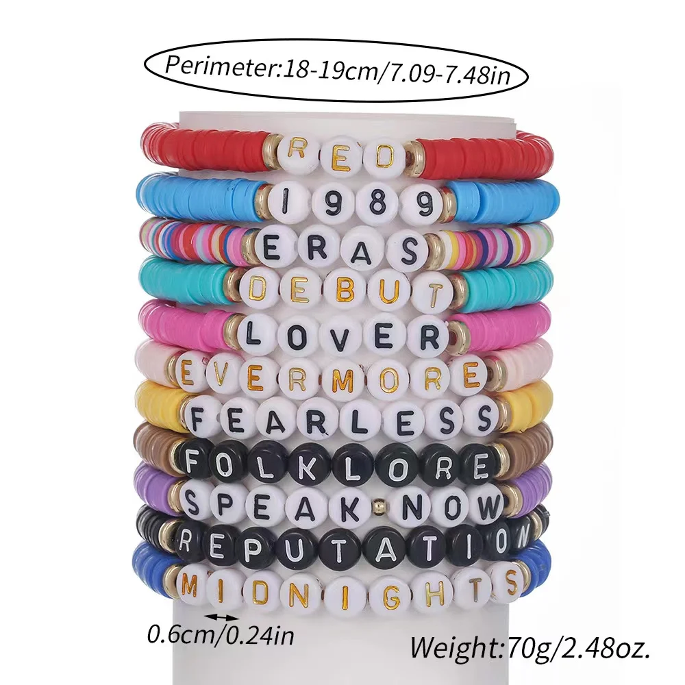 11pcs/set custom Swift Inspired Bracelets Set For Eras Music Taylor 1989 Reputation Friendship Bracelets polymer clay bracelet