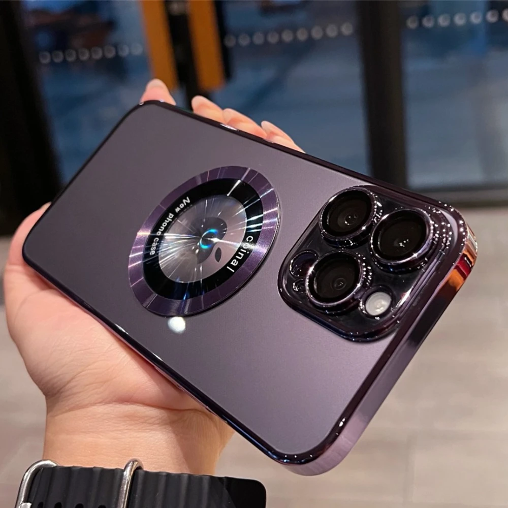 Чехол для iPhone 14 13 12 Pro Max с магнитным покрытием, чехол для телефона с отверстием для логотипа для iPhone 13 14 Plus Pro, противоударный Прозрачный жесткий чехол