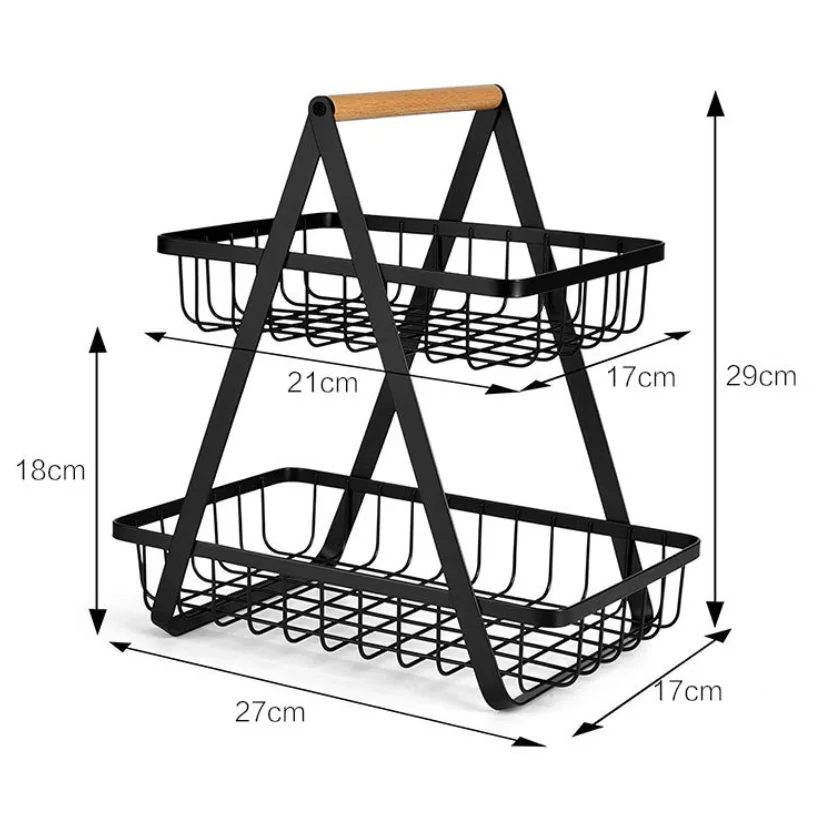Chinese Wholesaler Assembly Double Layer Fruit Basket Metal Wire Dismountable Rectangular Storage Baskets For Fruit and Veggies