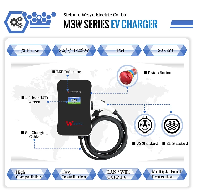  Weeyu OEM ODM ручная пресс-форма для дома автомобиль питания 22kw 3 фазы ev зарядное устройство Зарядка Погрузчик Электрический зарядная