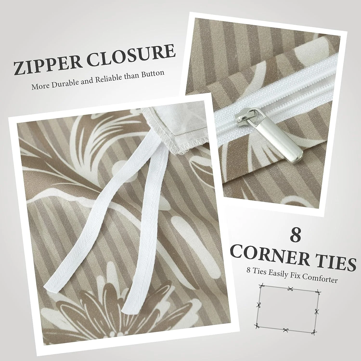 ALPHA TEXTILE Flower Bedding Duvet Cover Queen 100% Cotton Taupe Duvet Cover Set with Zipper