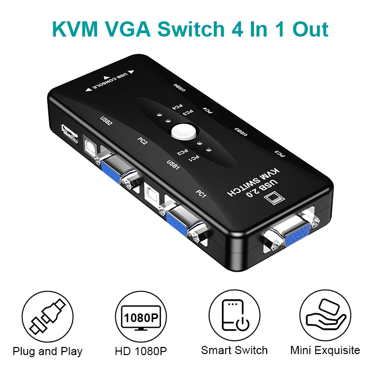Фабричный дешевый 4-портовый концентратор USB 2,0 KVM VGA/SVGA адаптер для подключения принтера Intelli клавиатуры мыши 4 компьютерных переключателя