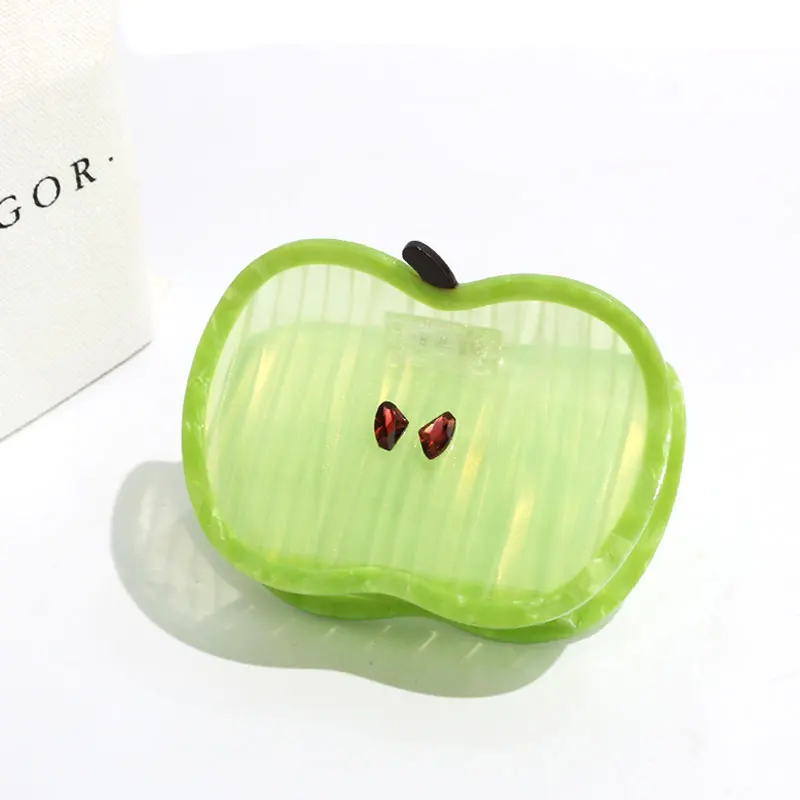 XinMei custom jumbo green apple hair claw clips eco friendly cellulose acetate hair claw clips large fruit claw clip 2024 summer