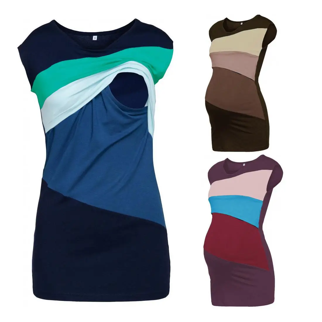 
Women Summer Fashion Short Sleeved Pregnant Tops Top Loose Spell Color Breastfeeding Tops For Pregnant Women Lactation 