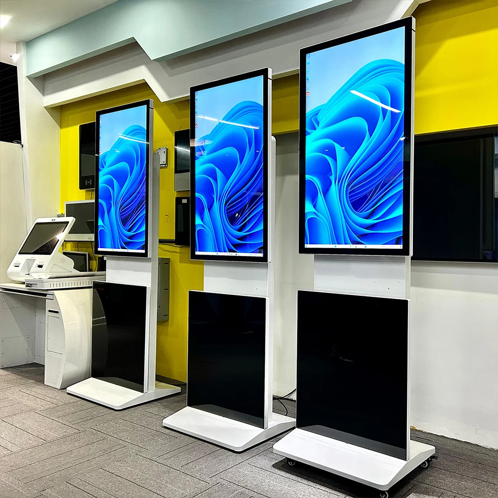 43 inch Rotating floor standing vertical advertising digital signage screen totem standalone lcd display touch screen Window