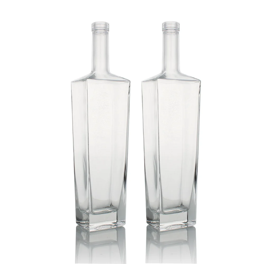 Wholesale 750ml square shape cristal glass gin rum whiskey vodka tequila bottle glass manufacturing company