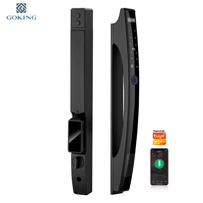 GOKING rechargeable luxury fully automatic fingerprint lock aluminum framed sliding door smart glass door electrical lock