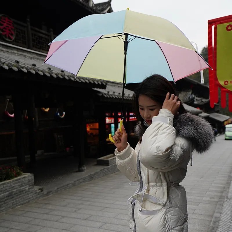 Stock J Handle Rainbow Color Umbrella PVC Clear plastic Advertisement Giveaways Promotion Gifts Promotion Umbrella Wedding tours