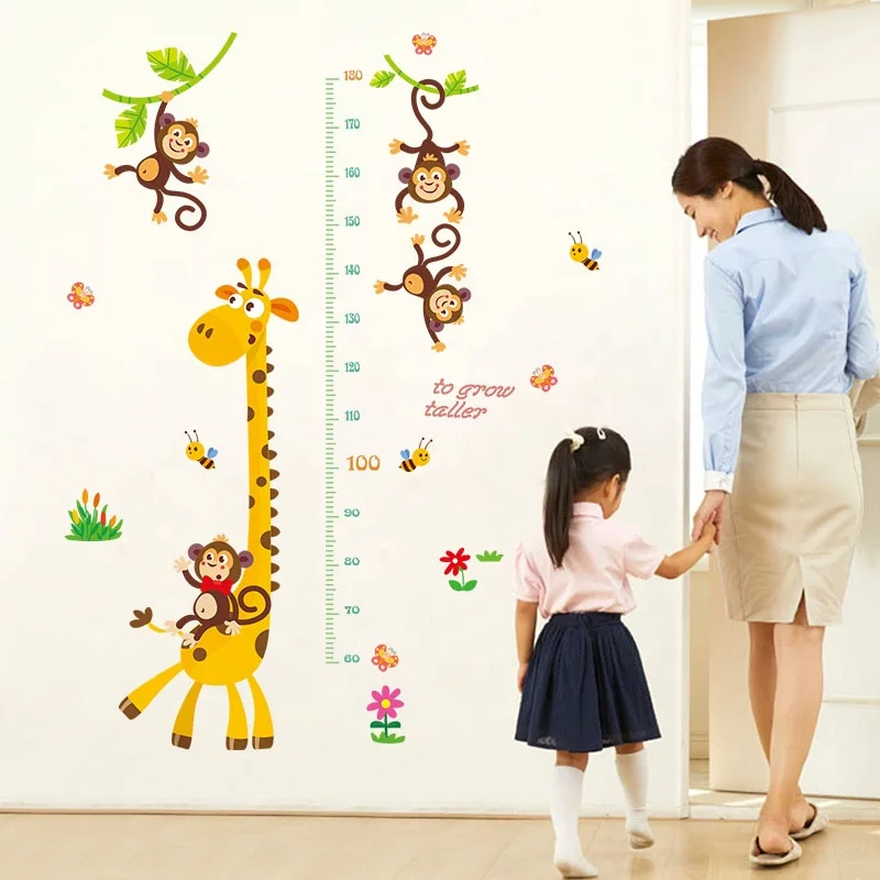 SK9292 Deer Monkey Vinyl Wall Decals Growth Chart Kids PVC Stickers