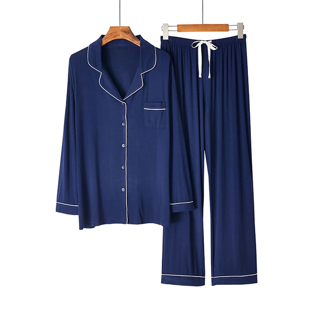plain dyed knitted bamboo pajama set for women