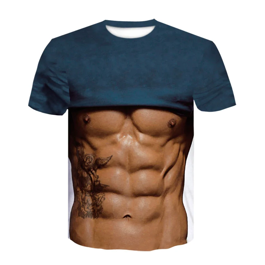 
3D Print Short Sleeve Uscle Shirt Summer Funny Clothes Six Pack Abdominal Muscle Tattoo T Shirt Plus Size Men T Shirt 
